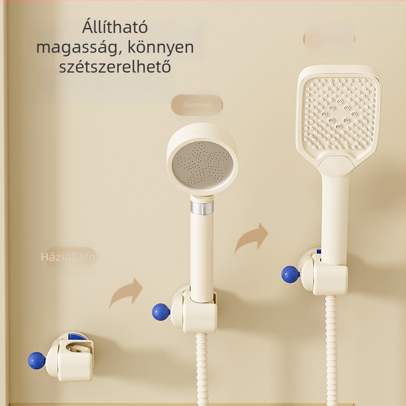 Mozgatható zuhanyfej tartó szívófejjel – falra szerelhető, ABS, 1-szintes fürdőszobai polc, fúrás nélkül, modern stílus