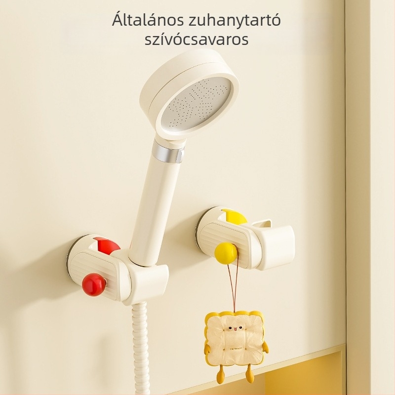 Mozgatható zuhanyfej tartó szívófejjel – falra szerelhető, ABS, 1-szintes fürdőszobai polc, fúrás nélkül, modern stílus