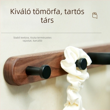 Fúrás nélküli törölközőtartó fürdőszobába - alumíniumötvözet, fa viasz felületkezelés, teherbírás 15 kg