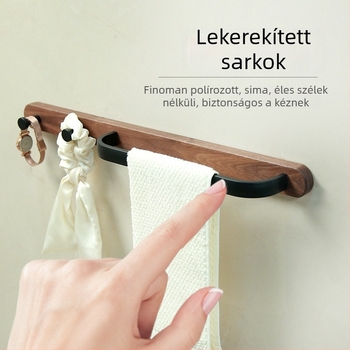 Fúrás nélküli törölközőtartó fürdőszobába - alumíniumötvözet, fa viasz felületkezelés, teherbírás 15 kg