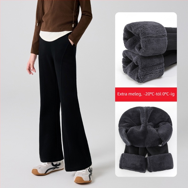 Lányoknak szóló fleece-bevonatú, bő szabású nadrág, magas derekú, 60% pamut, téli-őszi időszakra, 8 év feletti gyermekek számára