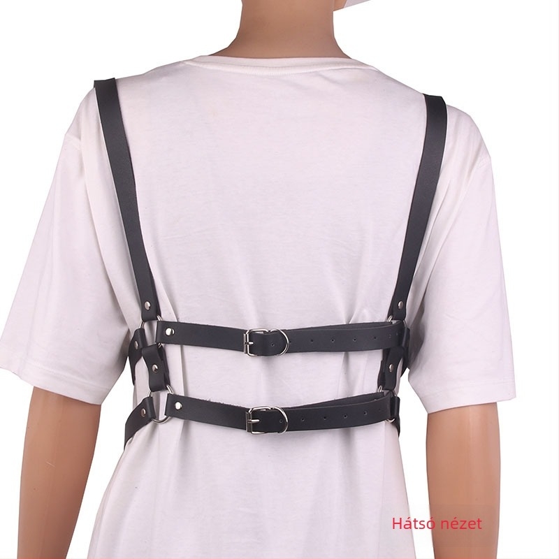 Műbőr öv kettős gyűrűvel, koreai punk stílus, állítható hosszúságú, uniszex