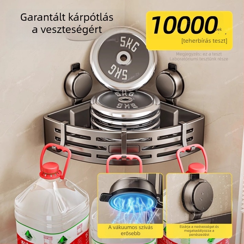 Fali ABS fürdőszobai tároló szívócsészével, háromszög alakú polc, modell FKBB-11, teherbírás 1–5 kg, modern stílus