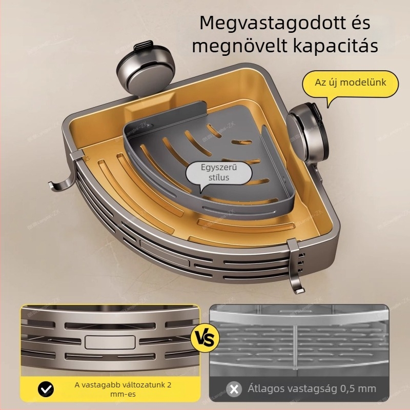 Fali ABS fürdőszobai tároló szívócsészével, háromszög alakú polc, modell FKBB-11, teherbírás 1–5 kg, modern stílus