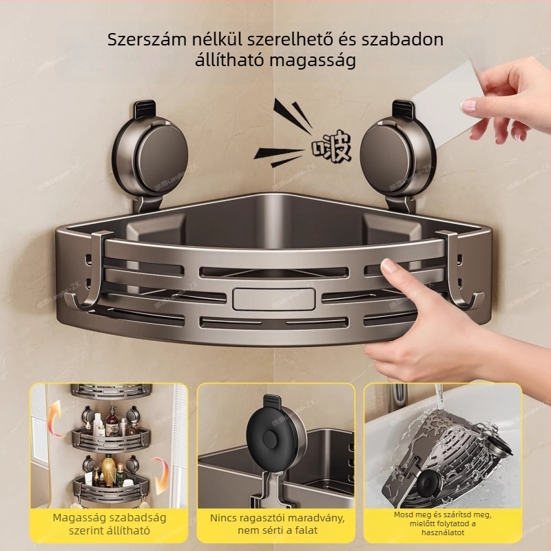 Fali ABS fürdőszobai tároló szívócsészével, háromszög alakú polc, modell FKBB-11, teherbírás 1–5 kg, modern stílus