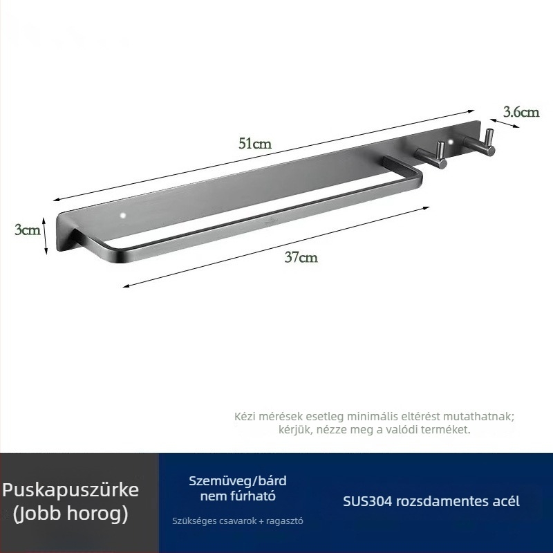 304 rozsdamentes acél törölközőtartó, falra szerelt, egyrudas, modern minimalista stílus, teherbírás 5 kg