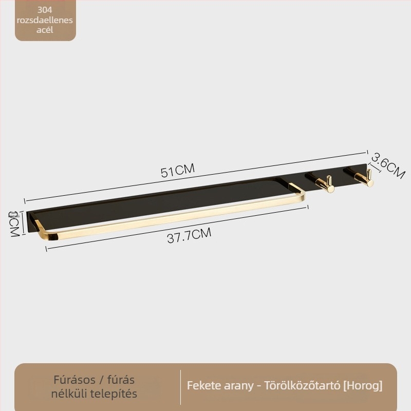 304 rozsdamentes acél törölközőtartó, falra szerelt, egyrudas, modern minimalista stílus, teherbírás 5 kg