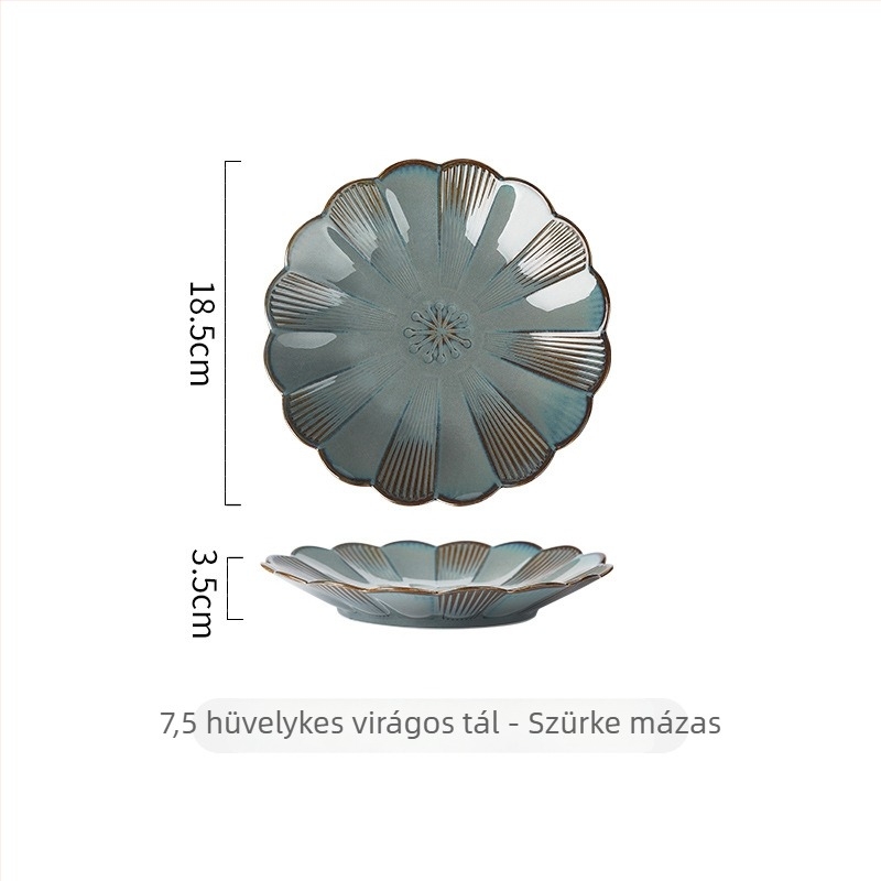 Porcelán tányér virágmintával, szabálytalan alak, retro stílus, átmérő 10–18 cm