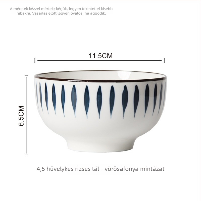 Japán stílusú porcelán tálak készlet, aláglazúros felülettel, több mintázatú dizájn, mikrohullámú sütő kompatibilis