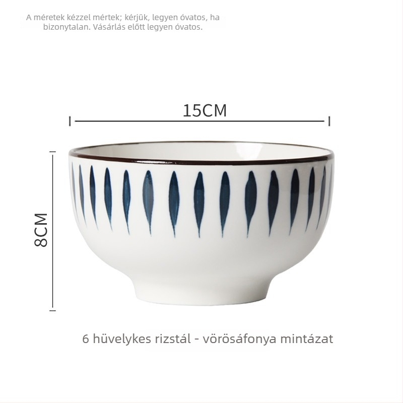 Japán stílusú porcelán tálak készlet, aláglazúros felülettel, több mintázatú dizájn, mikrohullámú sütő kompatibilis