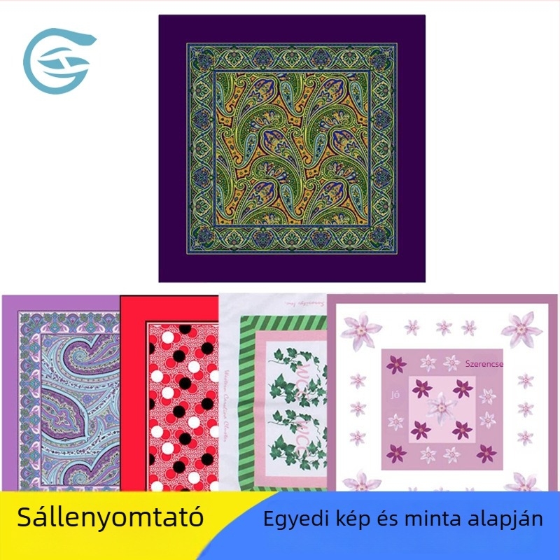 Unisex pamut négyszögletű zsebkendő - virágos mintázat, warp-knit szövés, 100% pamut, testreszabható szélesség, nyomtatással díszítés