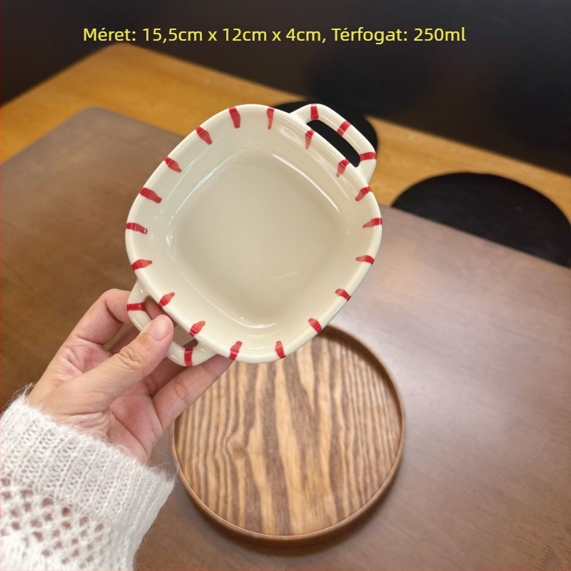 Porcelán tál, kézzel festett, japán stílusú, kerek forma, függőleges csíkokkal