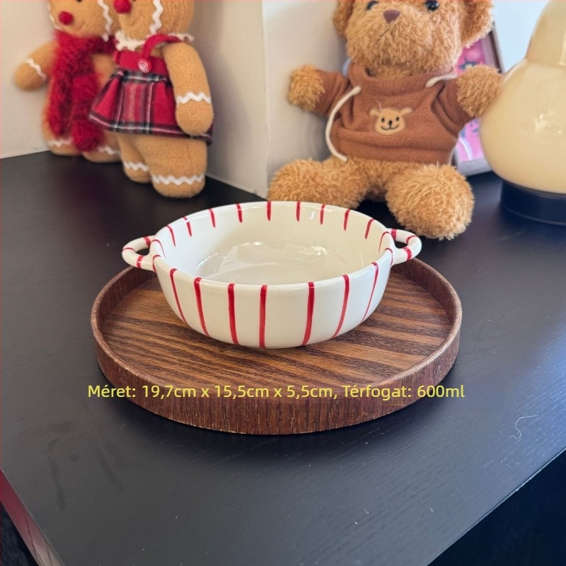 Porcelán tál, kézzel festett, japán stílusú, kerek forma, függőleges csíkokkal