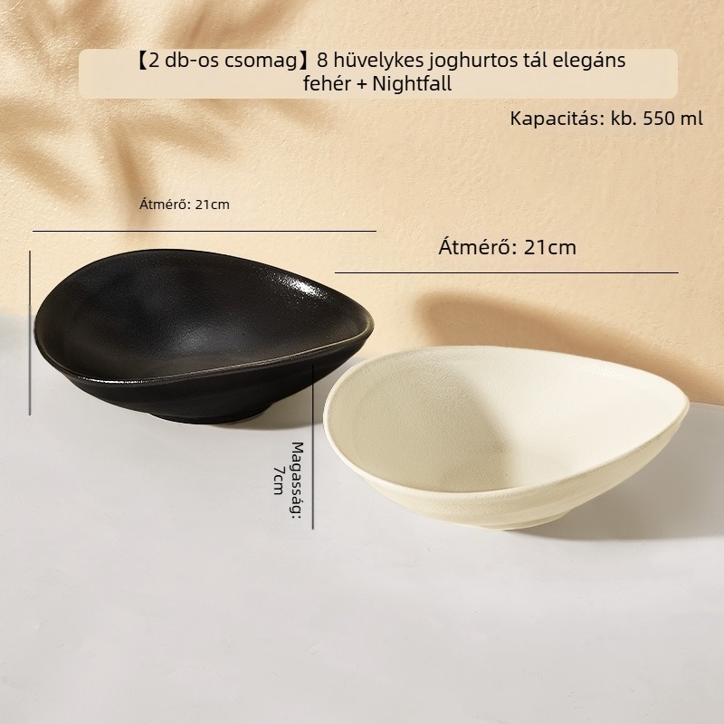 Szabálytalan alakú kerámia ételtál, mikrohullámú sütőben használható, glazúrozott felület, modern minimalista stílus