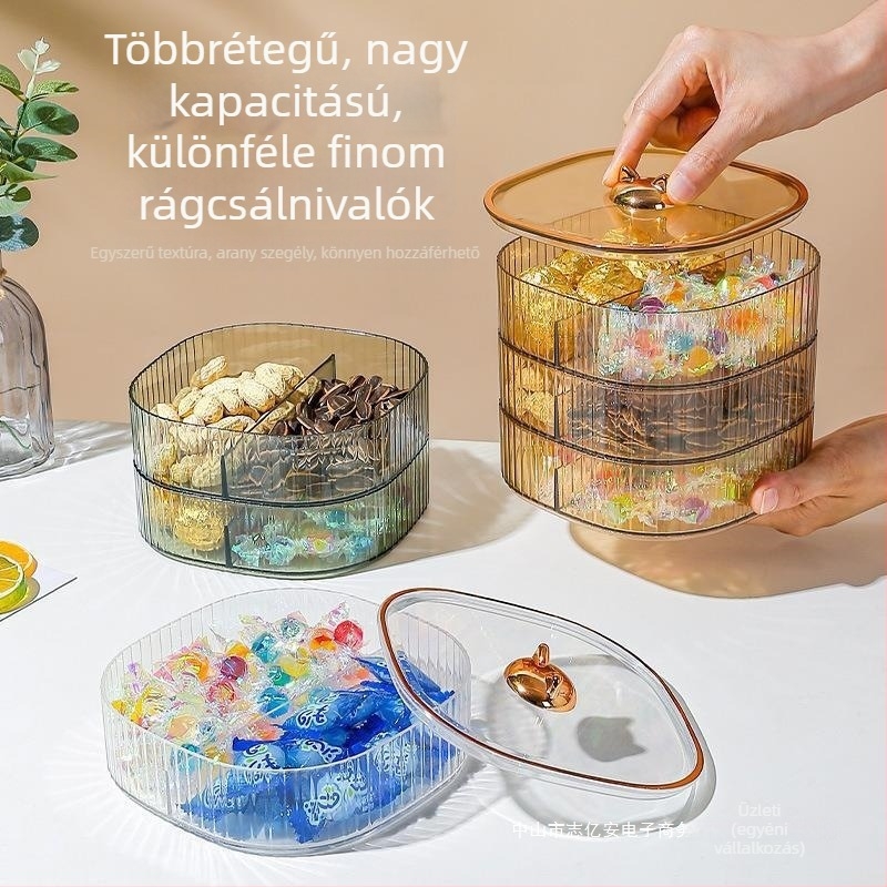 Rajzfilm-stílusú, ízléses bonbonos tál otthoni használatra, átlátszó, többszintes édesség- és nasi tároló doboz macskafül-dizájnnal