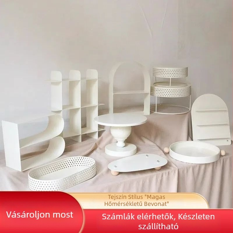 Krémszínű desszertasztal-kiállító állvány, modern minimalist stílus – esküvői és születésnapi édesség-állvány, tortatál