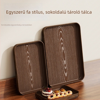 Műanyag tálca fa erezetes mintával, téglalap alakú, japán stílusú, egybeöntött tálaló tálca