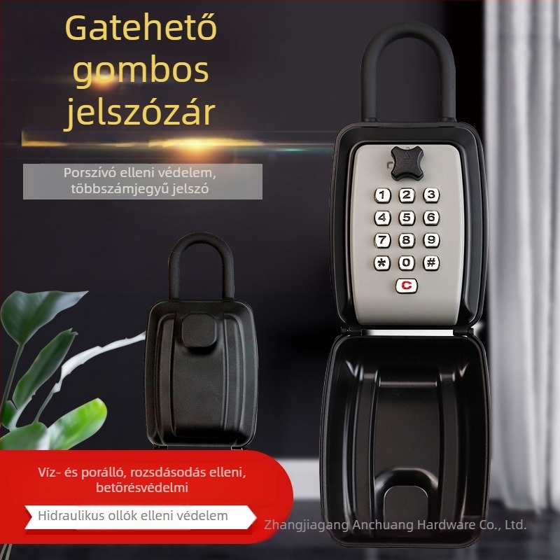 Mechanikus jelszavas kulcstartó doboz, cinkötvözet kivitel, modell G14, falra szerelhető, gombos kombinációs zár.