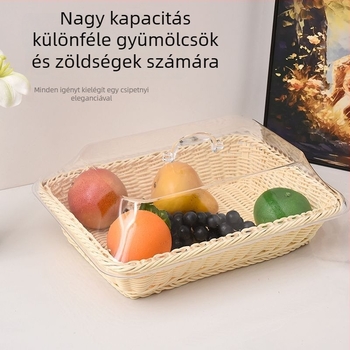 Teljes készlet: akrilból készült gyümölcskosár fedéllel, kézzel szőtt kenyérkosár, nassolnivaló tároló kosár