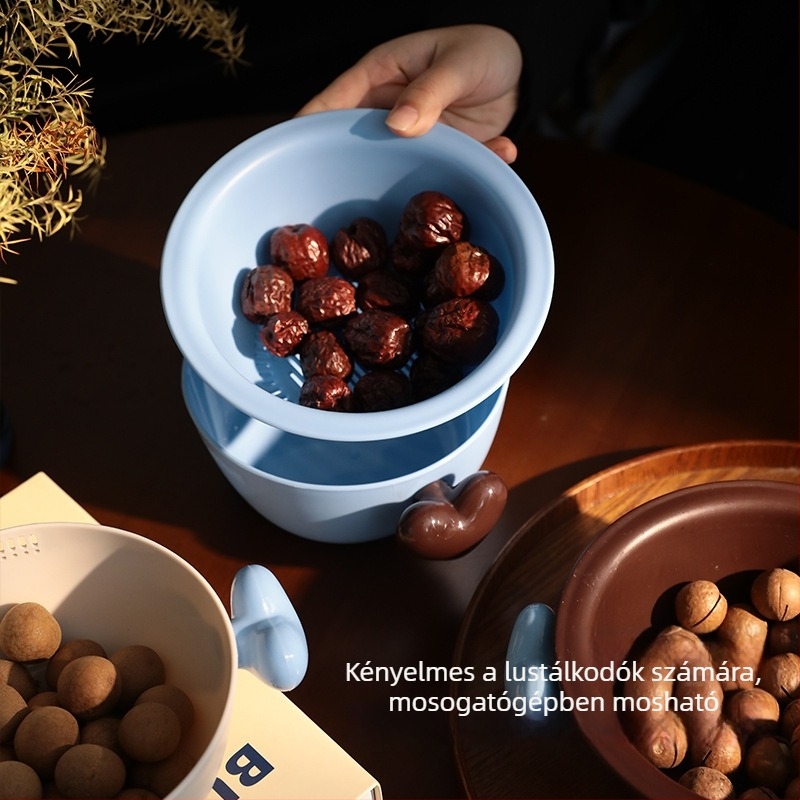 Szív alakú, kétszintes gyümölcskosár, műanyagból, hőálló, mosogatógépben mosható