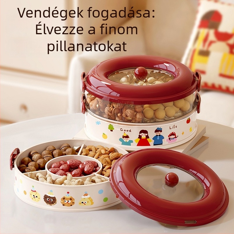 Forgó zárható gyümölcstál, műanyag tároló rekesz snackekhez és aszalt gyümölcsökhöz (Anyag: PET+ABS; Márka: A corner of a mountain; Stílus: aranyos, rajzfilmszerű; Kiadási év: 2025)