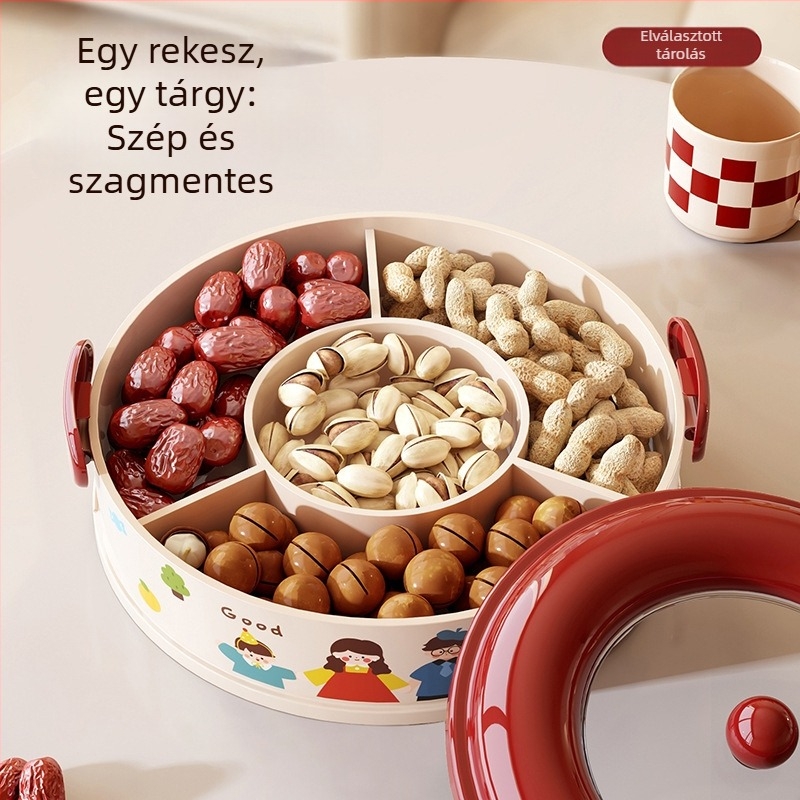 Forgó zárható gyümölcstál, műanyag tároló rekesz snackekhez és aszalt gyümölcsökhöz (Anyag: PET+ABS; Márka: A corner of a mountain; Stílus: aranyos, rajzfilmszerű; Kiadási év: 2025)