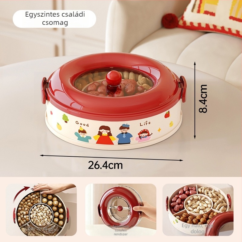 Forgó zárható gyümölcstál, műanyag tároló rekesz snackekhez és aszalt gyümölcsökhöz (Anyag: PET+ABS; Márka: A corner of a mountain; Stílus: aranyos, rajzfilmszerű; Kiadási év: 2025)