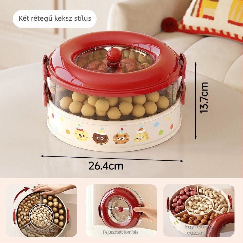 Forgó zárható gyümölcstál, műanyag tároló rekesz snackekhez és aszalt gyümölcsökhöz (Anyag: PET+ABS; Márka: A corner of a mountain; Stílus: aranyos, rajzfilmszerű; Kiadási év: 2025)