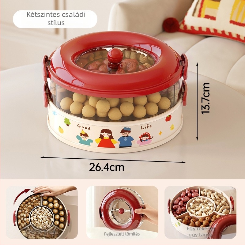 Forgó zárható gyümölcstál, műanyag tároló rekesz snackekhez és aszalt gyümölcsökhöz (Anyag: PET+ABS; Márka: A corner of a mountain; Stílus: aranyos, rajzfilmszerű; Kiadási év: 2025)