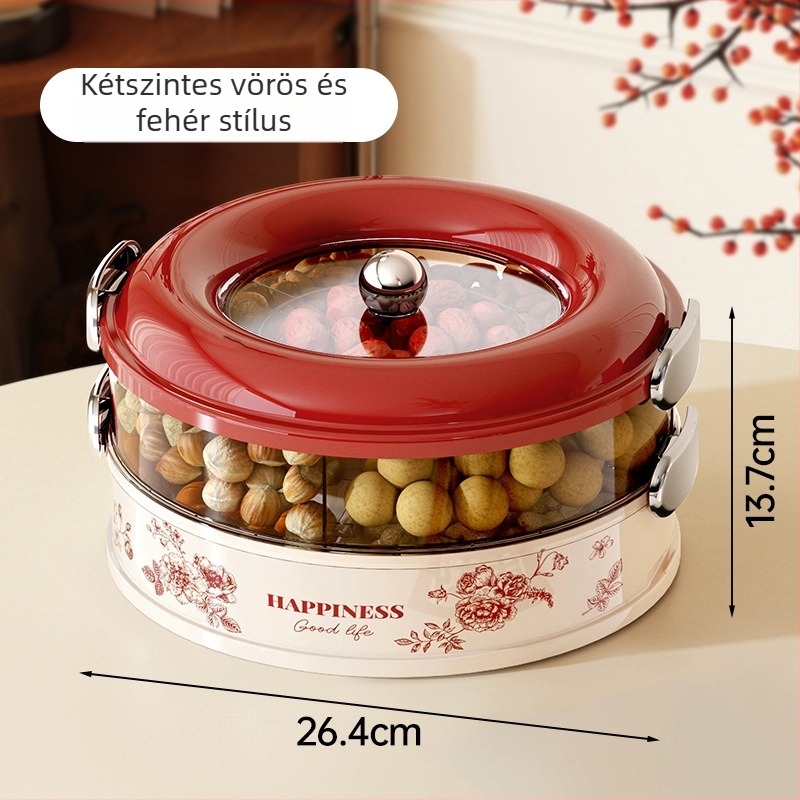 Forgó zárható gyümölcstál, műanyag tároló rekesz snackekhez és aszalt gyümölcsökhöz (Anyag: PET+ABS; Márka: A corner of a mountain; Stílus: aranyos, rajzfilmszerű; Kiadási év: 2025)