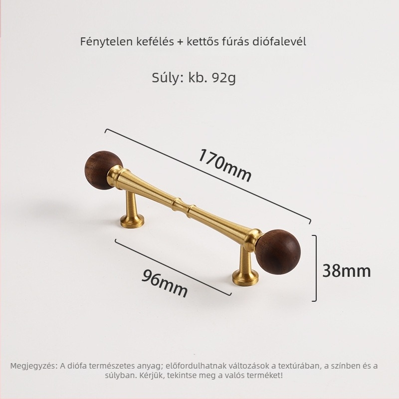 Sárgaréz + diófa szekrényajtó fogantyú, vintage stílus, gömb alakú, CNC megmunkálás, szekrényajtókhoz, külső szerelés