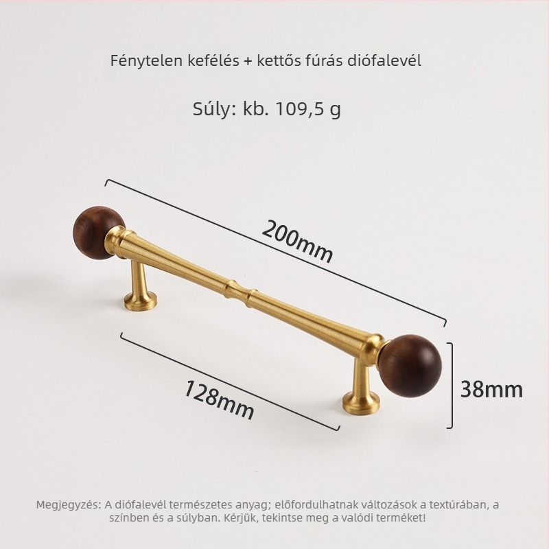 Sárgaréz + diófa szekrényajtó fogantyú, vintage stílus, gömb alakú, CNC megmunkálás, szekrényajtókhoz, külső szerelés