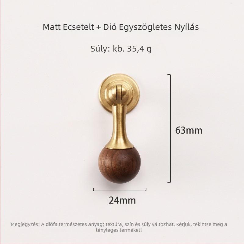 Sárgaréz + diófa szekrényajtó fogantyú, vintage stílus, gömb alakú, CNC megmunkálás, szekrényajtókhoz, külső szerelés
