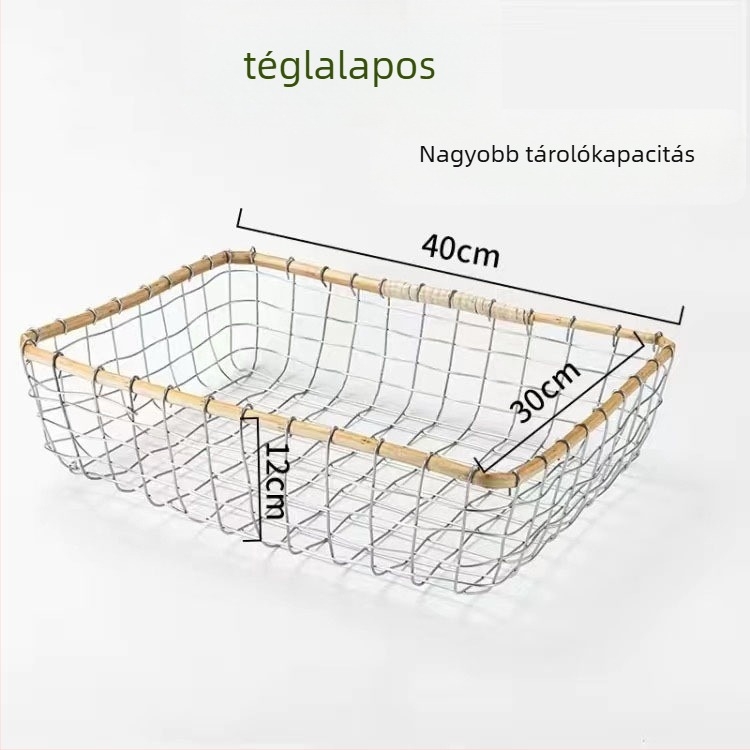 Vasdrótból készült tároló kosár – kerek, négyszögletes vagy téglalap alakú – gyümölcsök, kenyér, zöldségek, könyvek és mások számára – Nordic/skandináv stílus