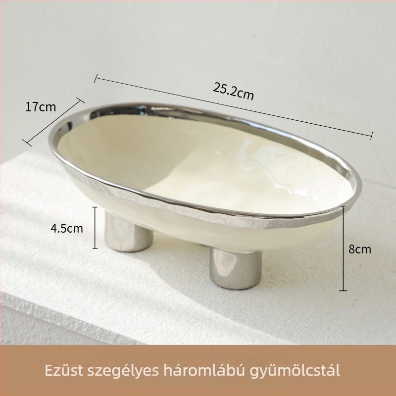 Háromlábú porcelán gyümölcstál, kézzel készített, egyszerű stílus, könnyed luxus