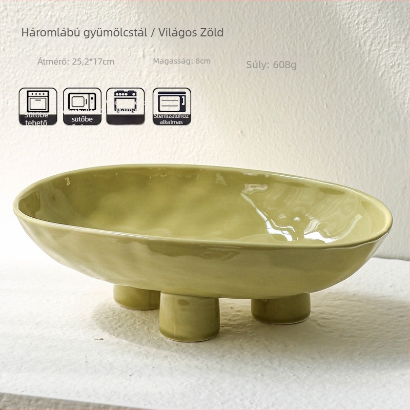 Háromlábú porcelán gyümölcstál, kézzel készített, egyszerű stílus, könnyed luxus