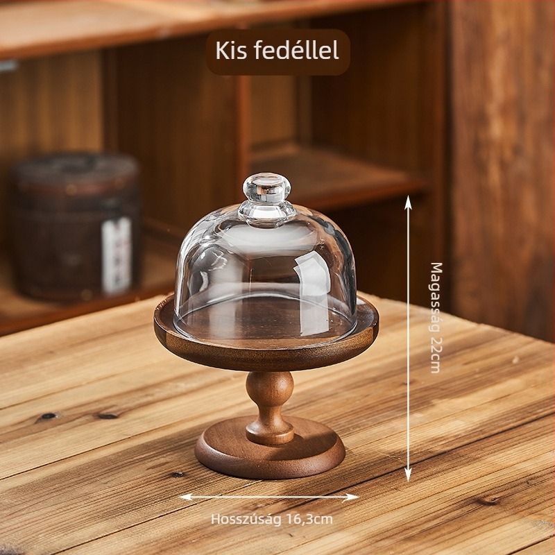 Akácfából készült gyümölcstál üvegfedéllel, ólommentes, márka 23 Degrees North Latitude, modell BW-2025-07, stílus Light Luxury Retro