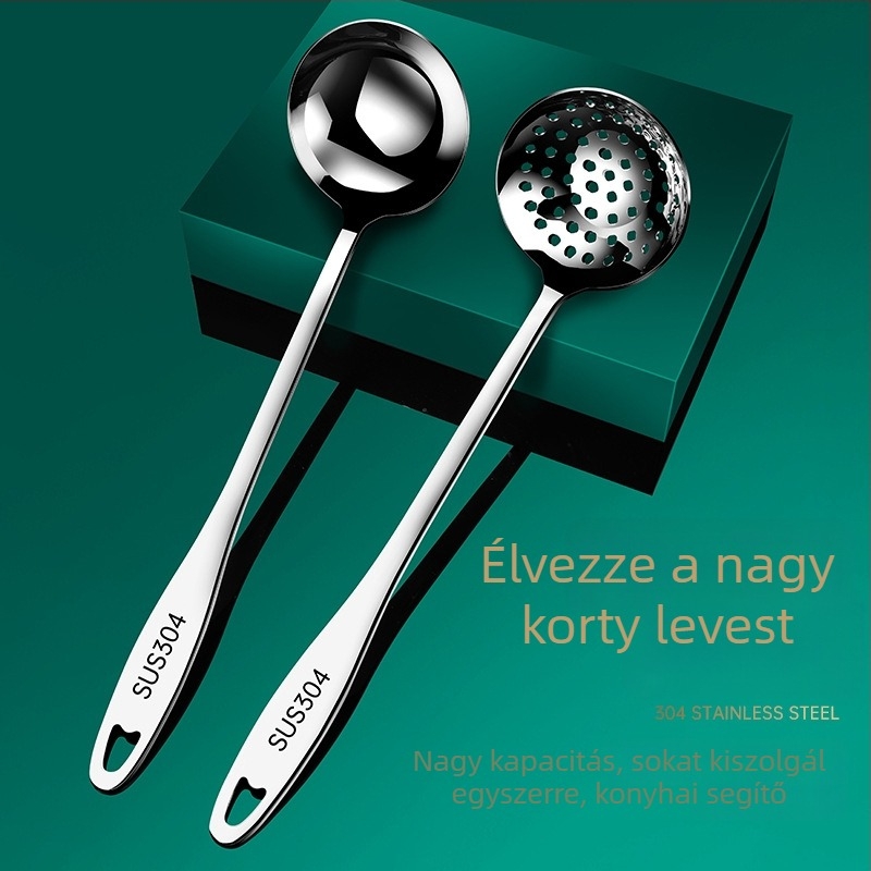Főzőkanál - 304 rozsdamentes acél, vastagított design, hosszú nyelet, csúszásmentes és hőálló, logónyomás és testreszabás