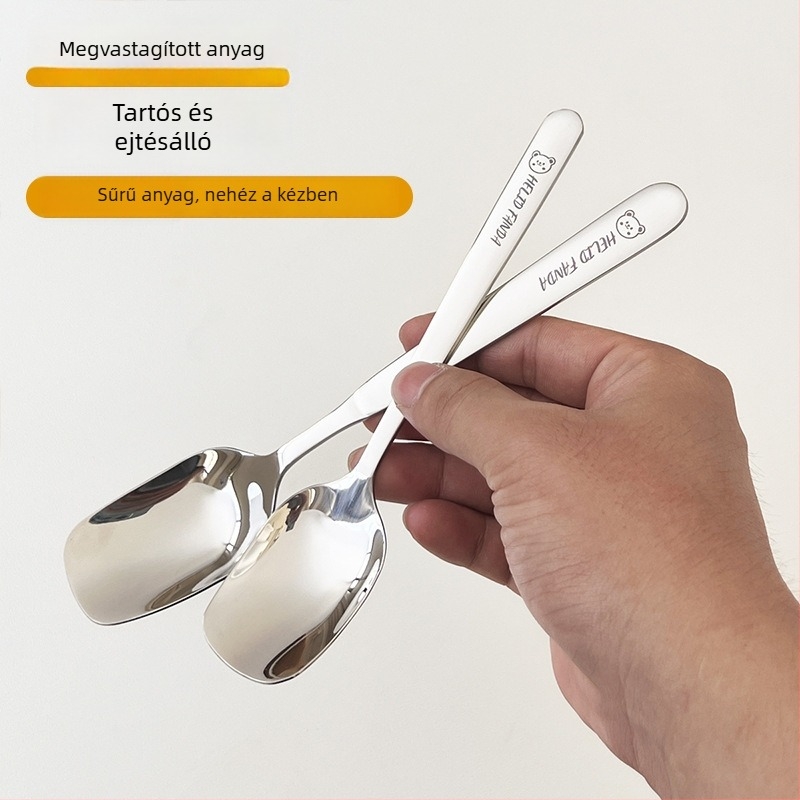 316 rozsdamentes acél kanál, vastagított négyszögletes fejű, háztartási használatra – leveshez és rizshez, sík aljú, koreai stílus