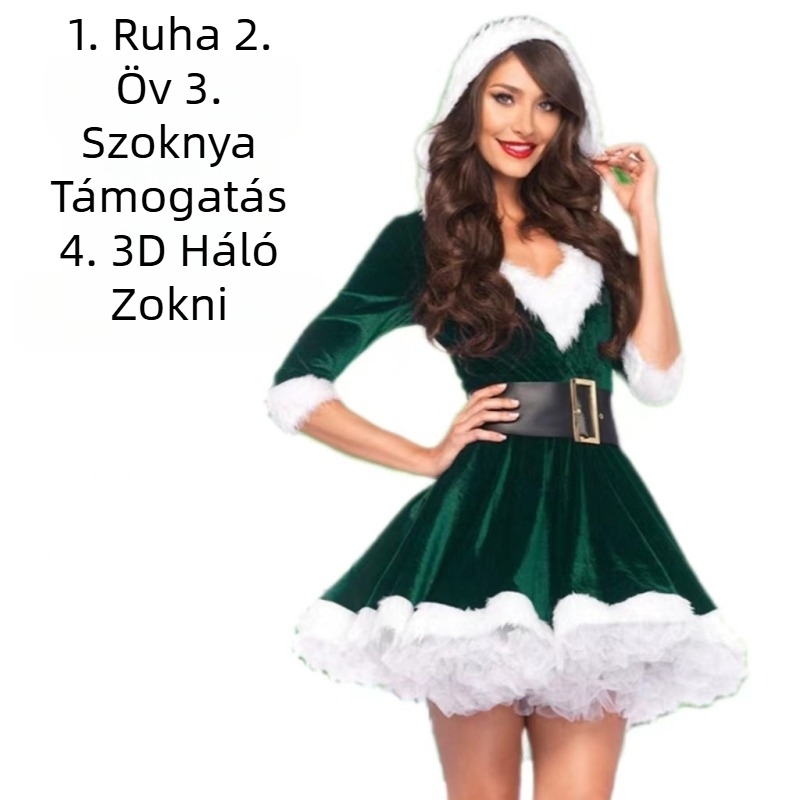 Női karácsonyi színpadi ruha bársonyból - 95% poliészter, gallér nélkül, címke testreszabható