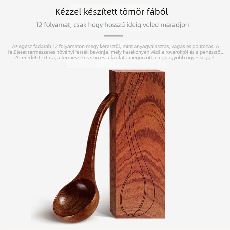 Hosszú nyelű fa kanál háztartási használatra, japán és koreai stílusú, kása és rizs tálalására