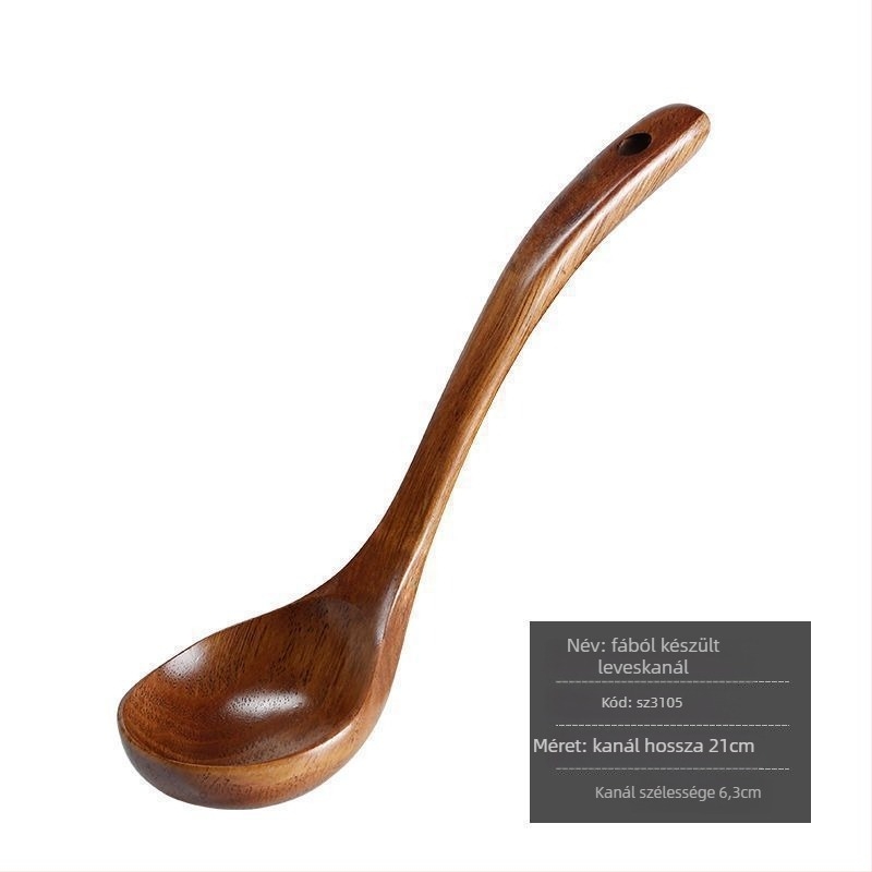 Hosszú nyelű fa kanál háztartási használatra, japán és koreai stílusú, kása és rizs tálalására