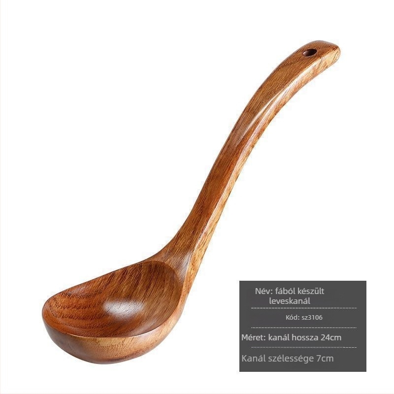 Hosszú nyelű fa kanál háztartási használatra, japán és koreai stílusú, kása és rizs tálalására