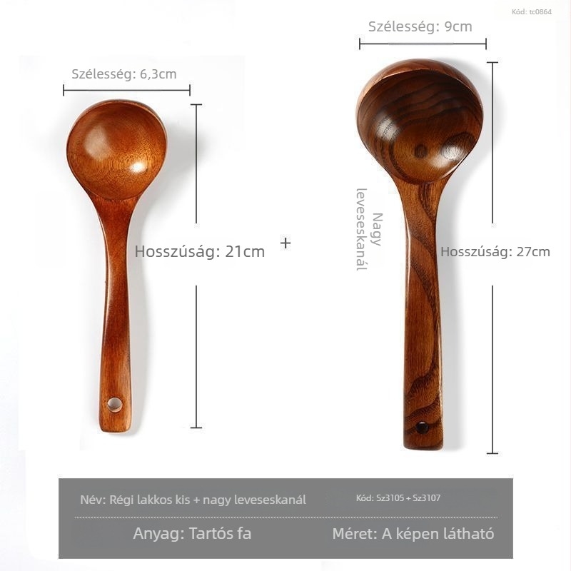 Hosszú nyelű fa kanál háztartási használatra, japán és koreai stílusú, kása és rizs tálalására