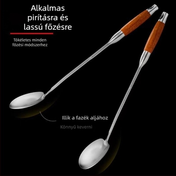 Hosszú nyelű rozsdamentes acél főzőkanál rózsafa fogantyúval