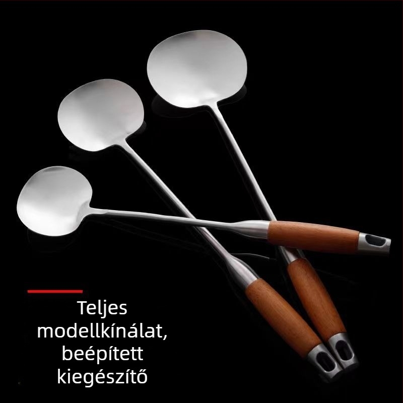 Hosszú nyelű rozsdamentes acél főzőkanál rózsafa fogantyúval