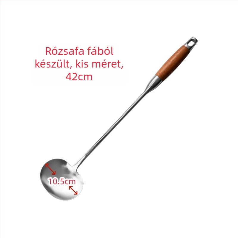 Hosszú nyelű rozsdamentes acél főzőkanál rózsafa fogantyúval