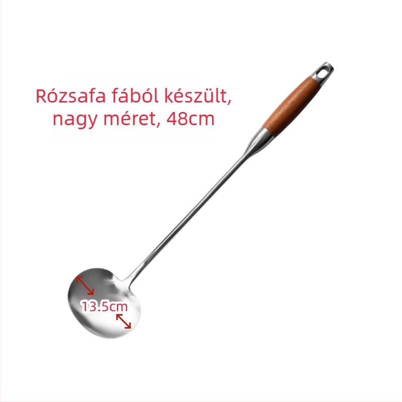 Hosszú nyelű rozsdamentes acél főzőkanál rózsafa fogantyúval