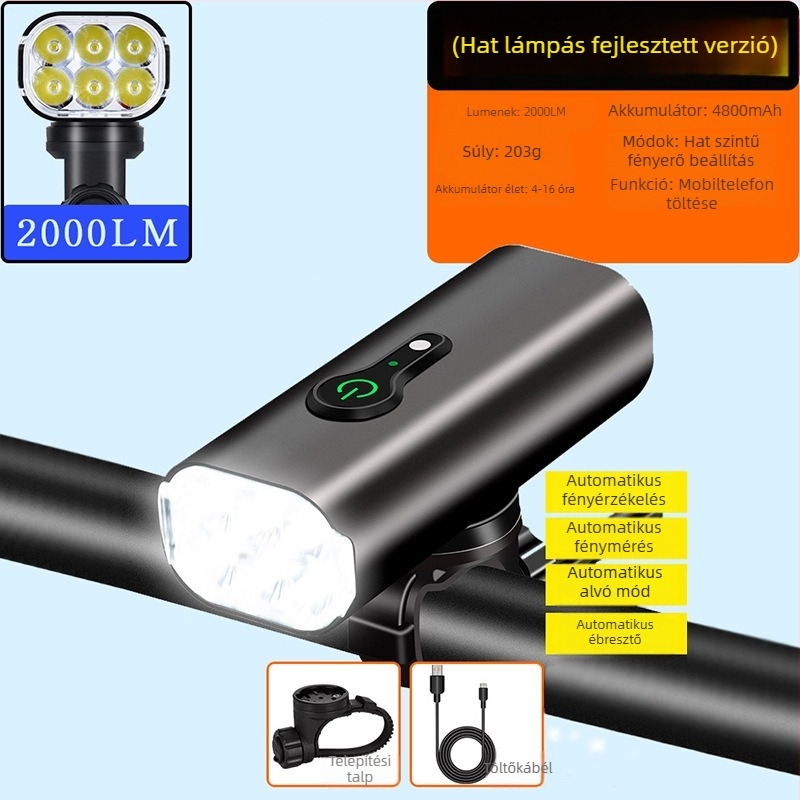 KUTU kerékpár első fénye, 2000 lumen, út- és terepkerékpárokhoz, éjszakai vezetéshez
