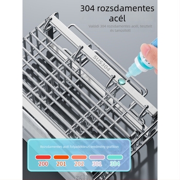Falihoz szerelhető konyhai eszköztartó, 304-es rozsdamentes acélból, kés- és kanál tároló